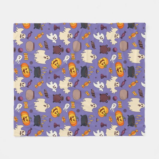 Fun Halloween Ghosts Paars Pattern Fleece Deken (Voorkant (Horizontaal))