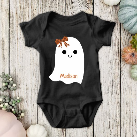 Fun Halloween Girl Ghost Pset Bow Baby Naam Romper