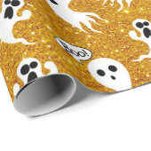 Fun Halloween Gold Glitter Ghosts Cadeaupapier (Rol Hoek)