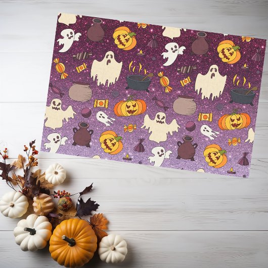 Fun Halloween Gold Glitter Ghosts Paars Patroon Tissuepapier