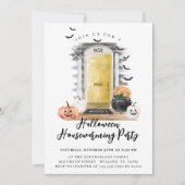 Fun Halloween Housewarming Party Gele voordeur Aankondiging (Voorkant)