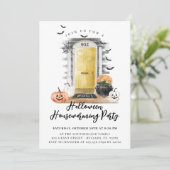 Fun Halloween Housewarming Party Gele voordeur Aankondiging (Staand voorkant)