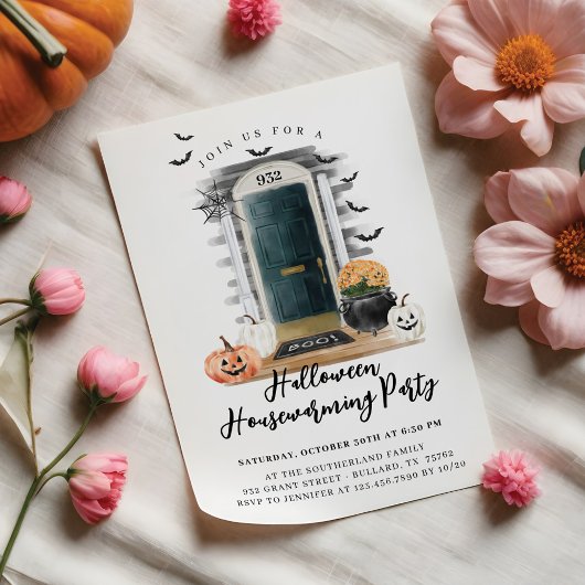 Fun Halloween Housewarming Party Green Front Aankondiging