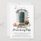 Fun Halloween Housewarming Party Green Front Aankondiging (Voorkant)