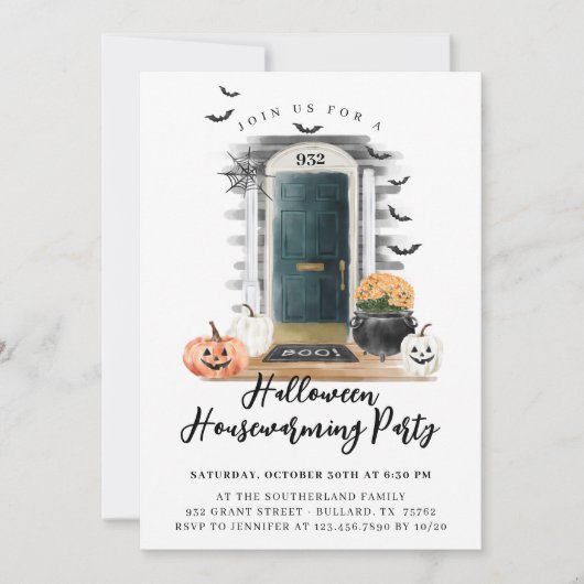 Fun Halloween Housewarming Party Green Front Aankondiging (Voorkant)