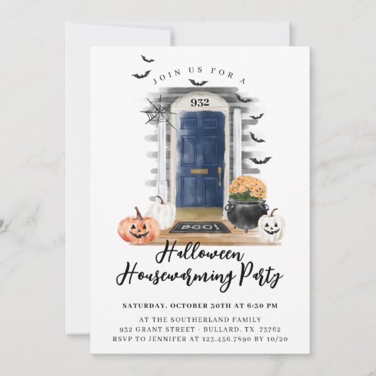 Fun Halloween Housewarming Party marine voordeur Aankondiging (Voorkant)