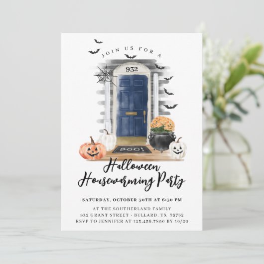 Fun Halloween Housewarming Party marine voordeur Aankondiging (Staand voorkant)