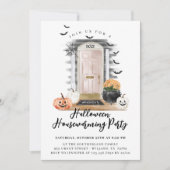 Fun Halloween Housewarming Party Roze voordeur Aankondiging (Voorkant)