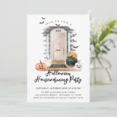 Fun Halloween Housewarming Party Roze voordeur Aankondiging (Staand voorkant)