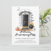 Fun Halloween Housewarming Party - Zwarte voordeur Aankondiging (Staand voorkant)