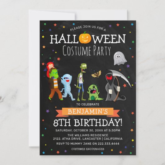 Fun Halloween Kinder Costume Birthday Party Kaart (Voorkant)