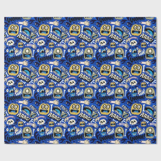 Fun Halloween Monster Pattern Cadeaupapier (Vlak)