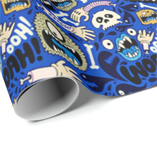 Fun Halloween Monster Pattern Cadeaupapier (Rol Hoek)