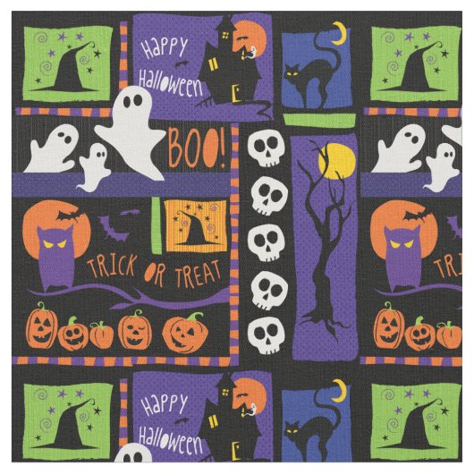 Fun Halloween Patch Print Fabric Stof (Close Up)