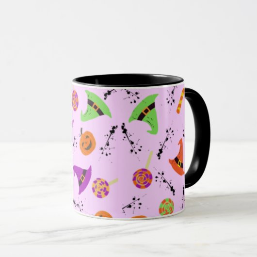 Fun Halloween Patterned Paarse Background Mok (Voorkant rechts)