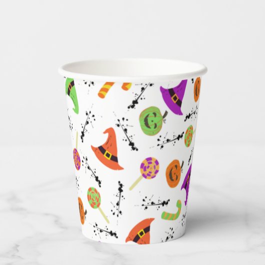 Fun Halloween Patterned White Achtergrond Papieren Bekers (Achterkant)