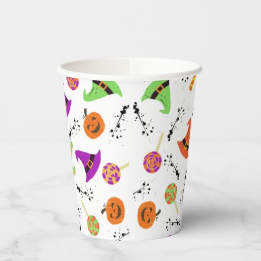 Fun Halloween Patterned White Achtergrond Papieren Bekers (Links)
