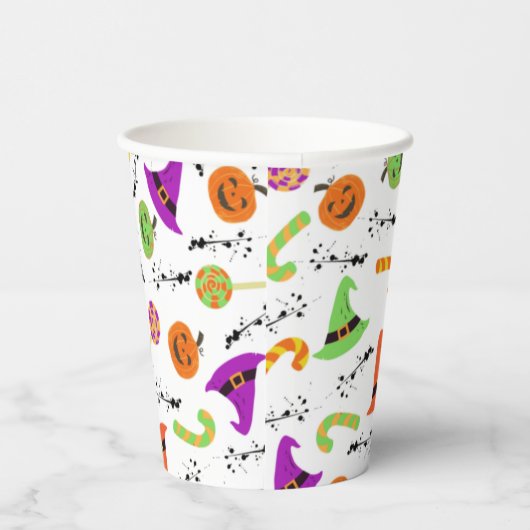 Fun Halloween Patterned White Achtergrond Papieren Bekers (Rechts)
