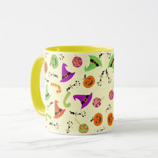 Fun Halloween Patterned Yellow Background Mok (Voorkant links)