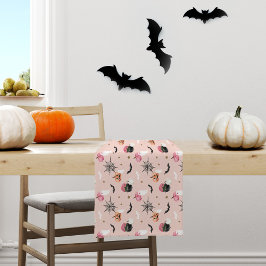 Fun Halloween Pink & Oranje Pumpkin Spider Web Bat Korte Tafelloper