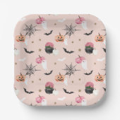 Fun Halloween Pink & Oranje Pumpkin Spider Web Bat Papieren Bordje (Voorkant)