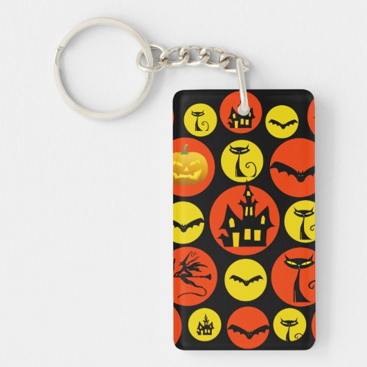 Fun Halloween Polka Dot Pattern Haunted House Sleutelhanger (Voorkant)