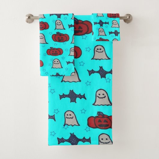 Fun Halloween Print op Blue Bad Handdoek (Insitu)