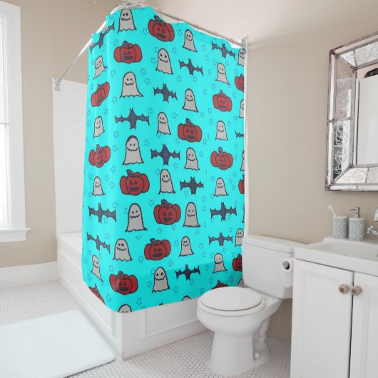 Fun Halloween Print op Blue Douchegordijn (In situ)