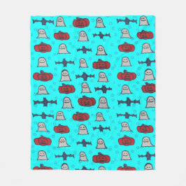Fun Halloween Print op Blue Fleece Deken