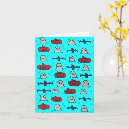 Fun Halloween Print op Blue Kaart (Gele Bloem)