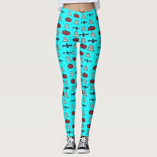 Fun Halloween Print op Blue Leggings (Voorkant)