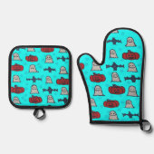 Fun Halloween Print op Blue Ovenwant & Pannenlap Set (Voorkant)