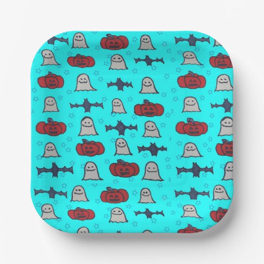 Fun Halloween Print op Blue Papieren Bordje (Voorkant)