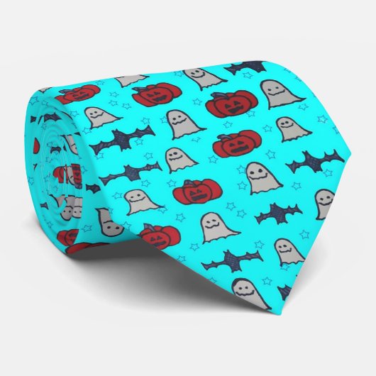 Fun Halloween Print op Blue Stropdas (Opgerold)