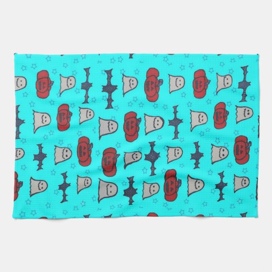 Fun Halloween Print op Blue Theedoek (Horizontaal)