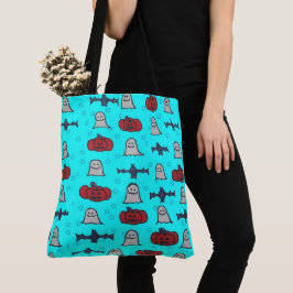Fun Halloween Print op Blue Tote Bag