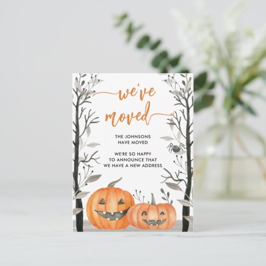 Fun Halloween Pumpkin We hebben het adres gewijzig Aankondigingskaart (Staand voorkant)