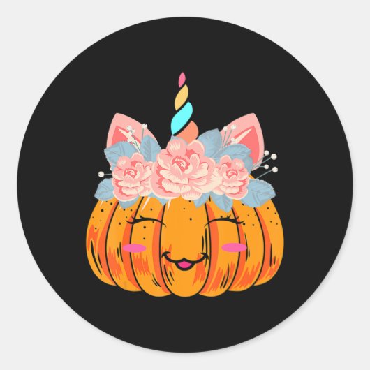 Fun Halloween Thanksgiving Cute Unicorn Pumpkin Co Ronde Sticker (Voorkant)