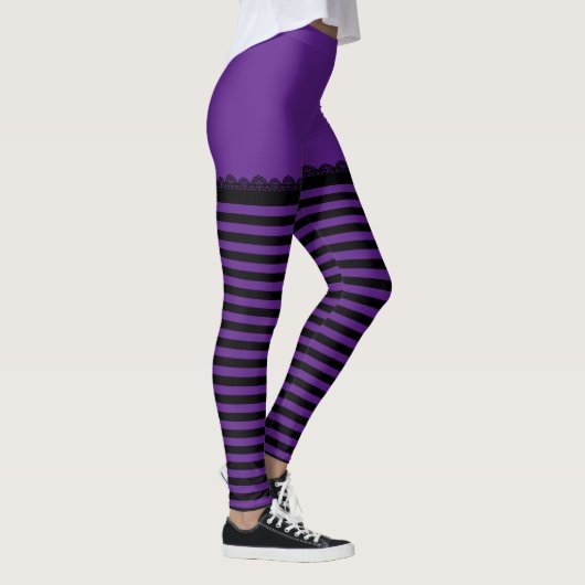 Fun Halloween Witch Paars Black Striped Leggings (Rechts)