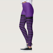 Fun Halloween Witch Paars Black Striped Leggings (Links)