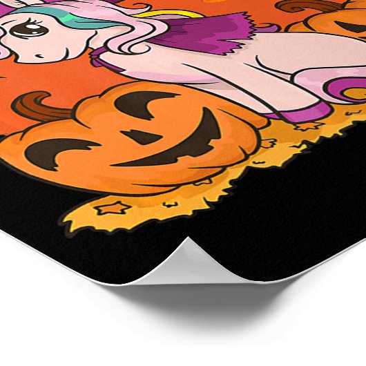 Fun Halloween Witchy Unicorn Cute Witch Pumpkin Poster (Hoek)
