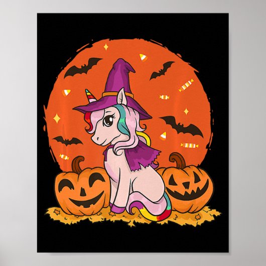 Fun Halloween Witchy Unicorn Cute Witch Pumpkin Poster (Voorkant)