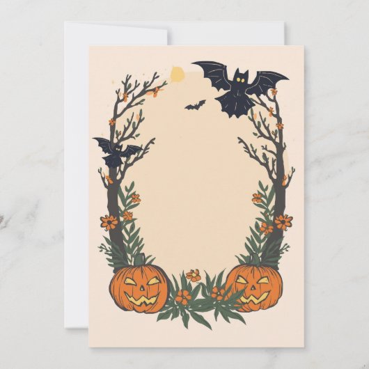 Fun Halloween with Pumpkins, Bats & Autumn Trees  Kaart (Achterkant)