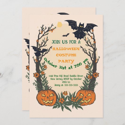 Fun Halloween with Pumpkins, Bats & Autumn Trees Kaart (Voorkant / Achterkant)