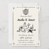 Fun Hand Drawn Save the date Eigenzinnige bruiloft Kaart (Voorkant)