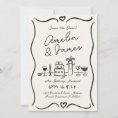 Fun Hand Drawn Save the date Eigenzinnige bruiloft Kaart (Voorkant)