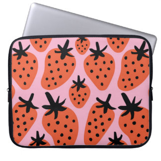 Fun-handbloem en aardbeientekening. Seaml Laptop Sleeve