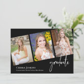 Fun Handwrited Black Photo Graduparty Kaart (Staand voorkant)