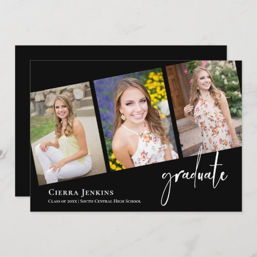 Fun Handwrited Black Photo Graduparty Kaart (Voorkant / Achterkant)