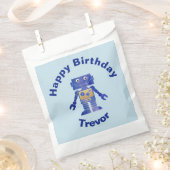 Fun Happy Birthday Blue en Gold Robot met naam Bedankzakje (Geknipt)